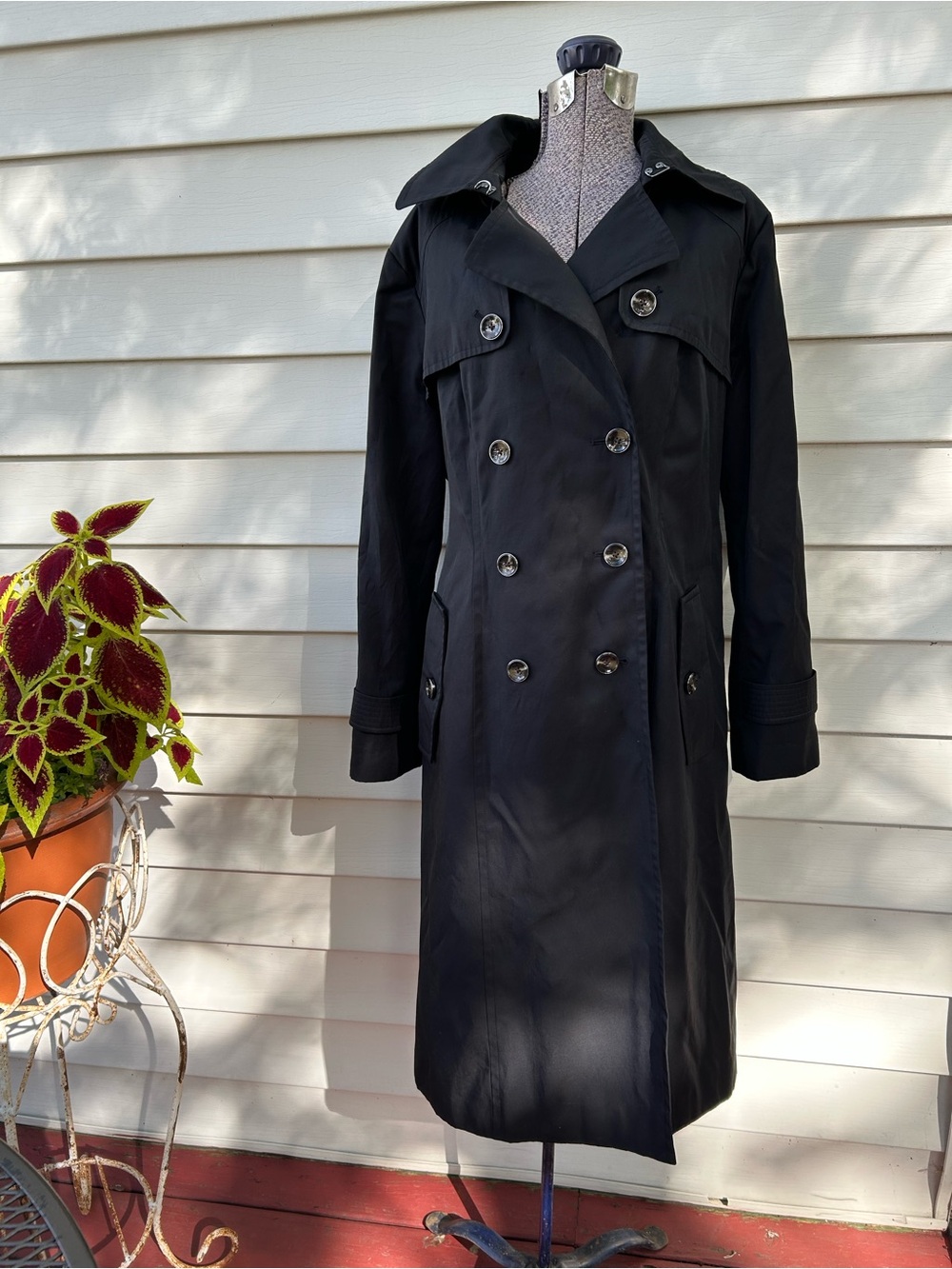 London Fog Black Double-Breasted Detatchable Hood Trench Coat XL